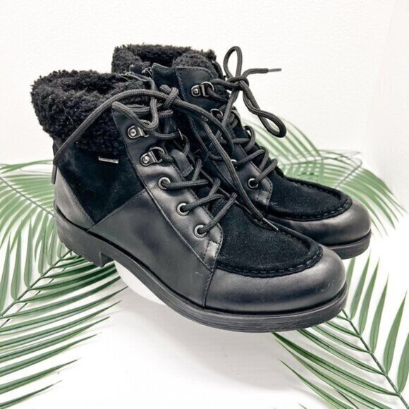 Geox Rawelle ABX Faux Shearling Trimmed Waterproof Ankle Boots Black 37 NWOB - Picture 1 of 13